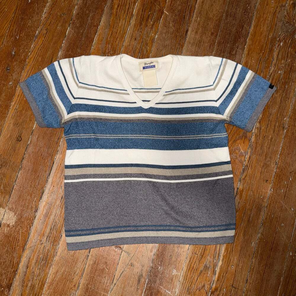 Wrangler Riata Vintage Striped Knit V-Neck Sweater Shirt